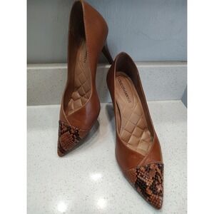 Loucos & Santos Brown High Heel Pointed Toe Faux Snake Skin Embellishment Size 8